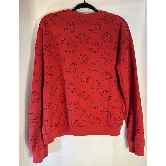 Disney Oversized Crew Neck Sweatshirt Unisex Red Mickey Mouse Glove Size Small - Picture 3 of 8
